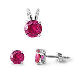 sterling silver ruby cz earring and pendant set