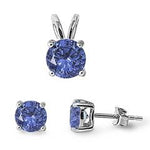 sterling silver blue sapphire cz earring and pendant set