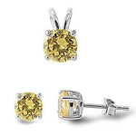 sterling silver yellow topaz cz earring and pendant set