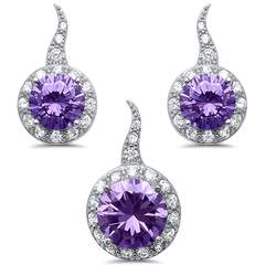 sterling silver amethyst cz earring and pendant set