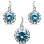sterling silver blue topaz cz earring and pendant set