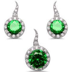 sterling silver emerald cz earring and pendant set