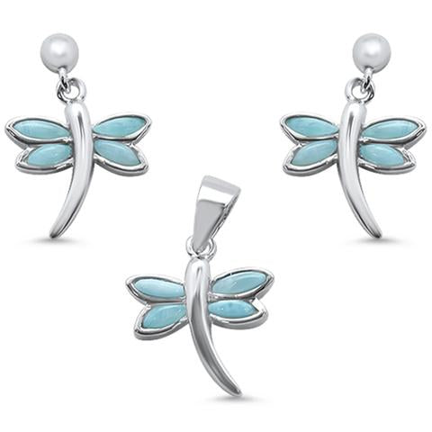 larimar sterling silver dragonfly earring and pendent set