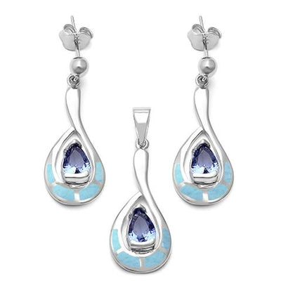 larimar and tanzanite earring and pendent sterling silver set