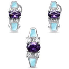 larimar amethyst and cz earring and pendent sterling silver set