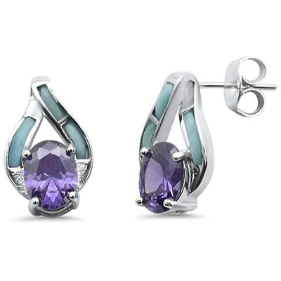 oval larimar and amethyst sterling silver earrings