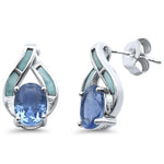 larimar with faceted tanzanite cz sterling silver earrings