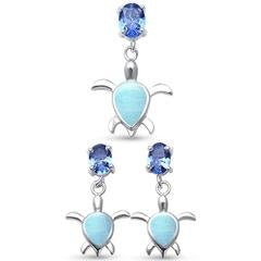 larimar turtle and tanzanite cz earring and pendent sterling silver set