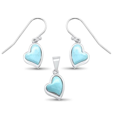 larimar heart shape dangle earring and pendent sterling silver set