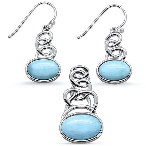 larimar oval shape spiral dangle earring and pendent sterling silver set