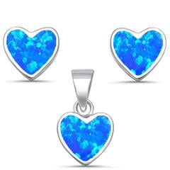 blue opal heart earring and pendent sterling silver set