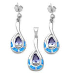 blue opal and tanzanite cz earring and pendent sterling silver set