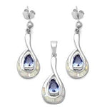 white opal and tanzanite cz earring and pendent sterling silver set