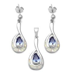 white opal and tanzanite cz earring and pendent sterling silver set