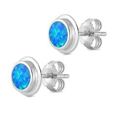 blue opal stud sterling silver earrings