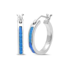 small blue opal hoop sterling silver earrings