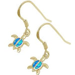 yellow gold plated blue opal turtle sterling silver earrings