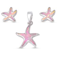 pink opal starfish earring and pendent sterling silver set