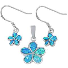 blue opal flower earring and pendent sterling silver set
