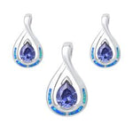 pear shape tanzanite and blue opal earring and pendent sterling silver set