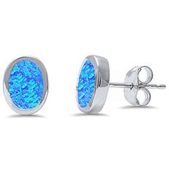oval shape blue opal sterling silver earrings
