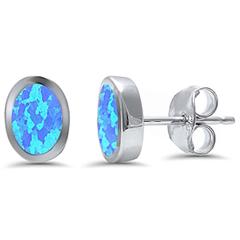 blue opal bezel set sterling silver earrings