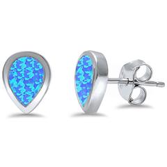 tear shape blue opal sterling silver earrings