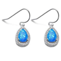 pear shape blue opal and cz sterling silver earrings
