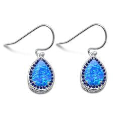 pear shape blue opal and sapphire cz sterling silver earrings