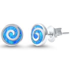 round blue opal swirl sterling silver earrings