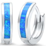 medium blue opal hoop sterling silver earrings