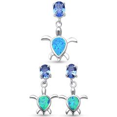 blue opal turtle and tanzanite cz earring and pendent sterling silver set