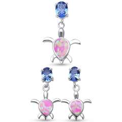 pink opal and tanzanite cz earring and pendent sterling silver set