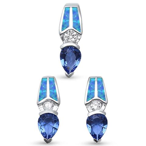 blue opal and tanzanite cz earring and pendent sterling silver set