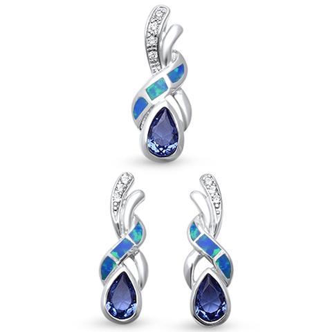 twisted blue opal and tanzanite cz earring and pendent sterling silver set