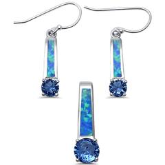 blue opal and tanzanite dangling earring and pendent sterling silver set