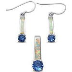 white opal and tanzanite cz earring and pendent sterling silver set