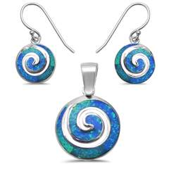Blue Opal swirl design earring and pendent sterling silver set