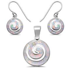 white opal swirl design earring and pendent sterling silver set
