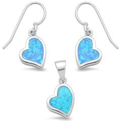 heart shape blue opal dangling earring and pendent set