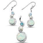 white opal, blue topaz, pearl, and cz earring and pendent set