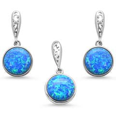 round blue opal earring and pendent sterling silver set