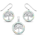 white opal tree of live earring and pendent sterling silver set