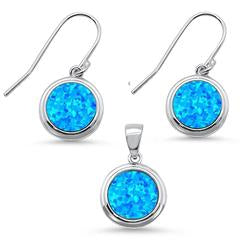 round blue opal earring and pendent sterling silver set