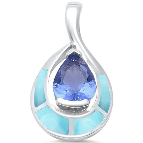 larimar and tanzanite cz sterling silver pendent