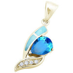 yellow gold plated larimar and blue topaz cz sterling silver pendent