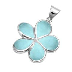 larimar plumeria flower sterling silver pendent