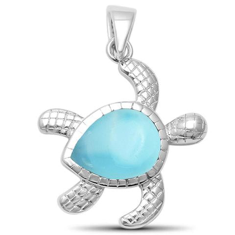 cute larimar turtle sterling silver pendent