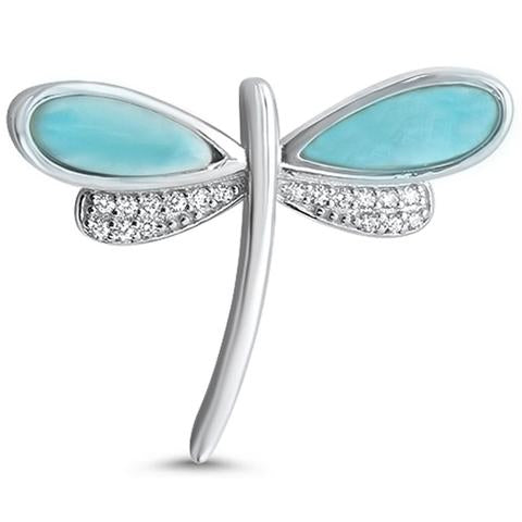 larimar and cz dragonfly sterling silver pendent