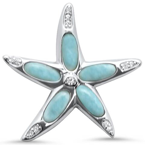 larimar and cz starfish sterling silver pendent